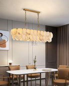 Rectangular Alabaster Chandelier Dia 100/120 with Round Shell Piece String Ceiling for Dining room - L100*W30*H40CM/L39.37*W11.81*H15.75"White + BrassBlushlighting