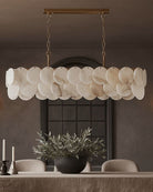 Rectangular Alabaster Chandelier Dia 100/120 with Round Shell Piece String Ceiling for Dining room - L100*W30*H40CM/L39.37*W11.81*H15.75"White + BrassBlushlighting