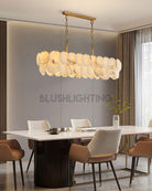Rectangular Alabaster Chandelier Dia 100/120 with Round Shell Piece String Ceiling for Dining room - L100*W30*H40CM/L39.37*W11.81*H15.75"White + BrassBlushlighting