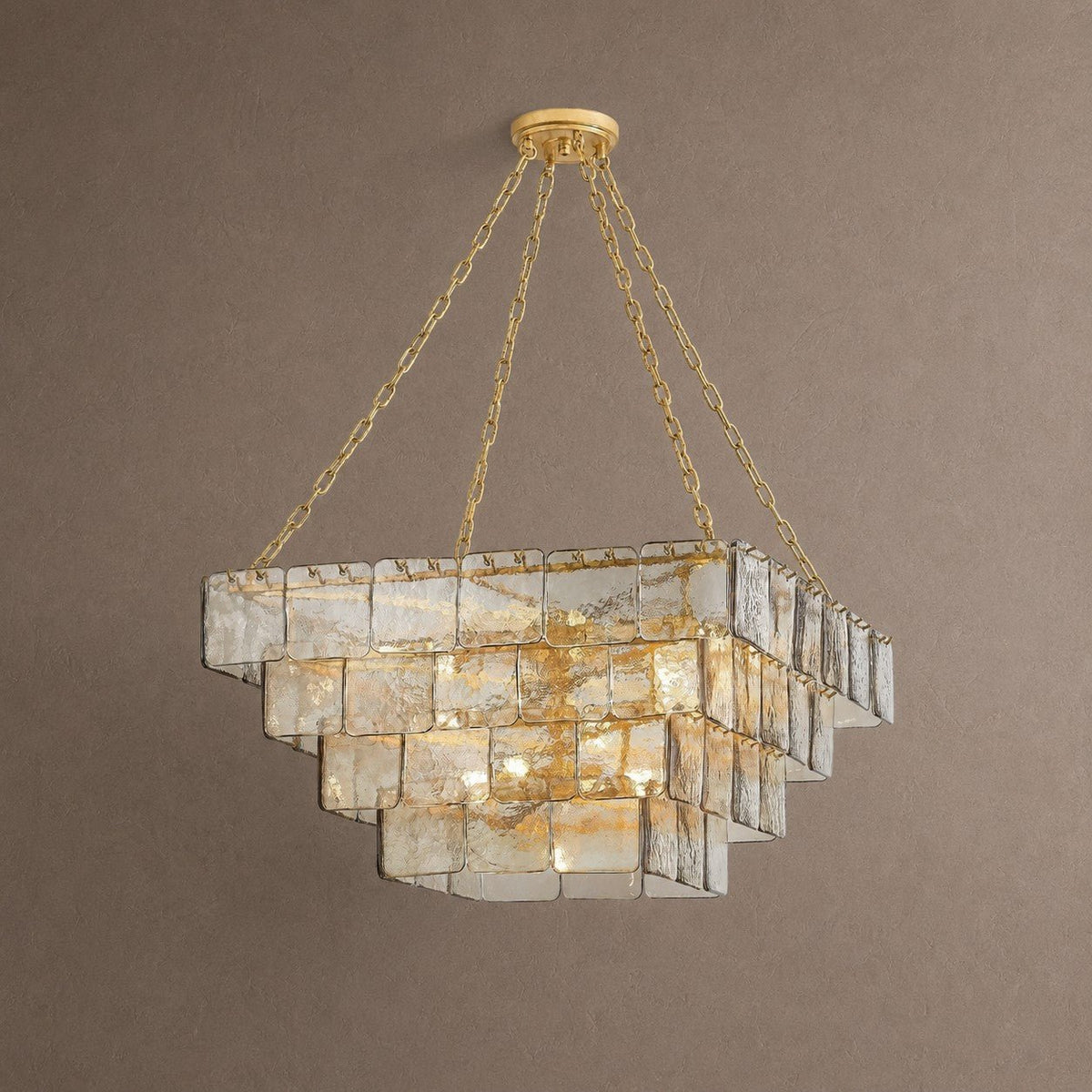 Regal Chain Rectangular Chandelier - ∅ 36" x H 18"Gold & AmberBlushlighting