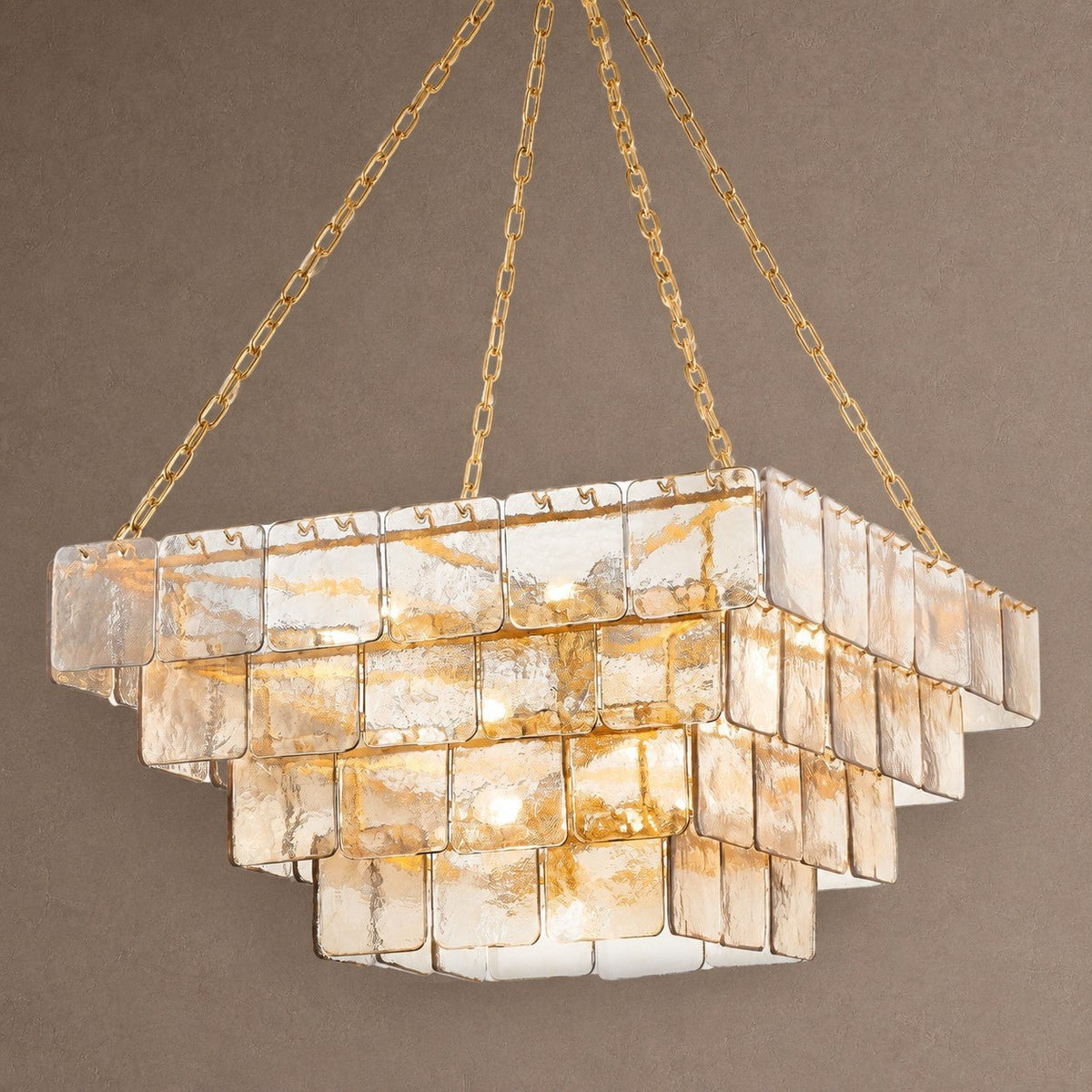 Regal Chain Rectangular Chandelier - ∅ 36" x H 18"Gold & AmberBlushlighting