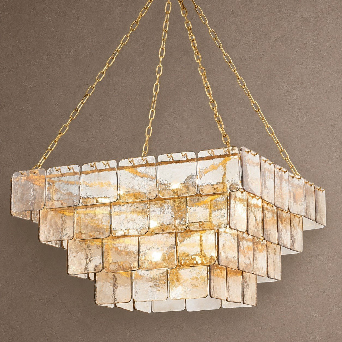 Regal Chain Rectangular Chandelier - ∅ 36" x H 18"Gold & AmberBlushlighting