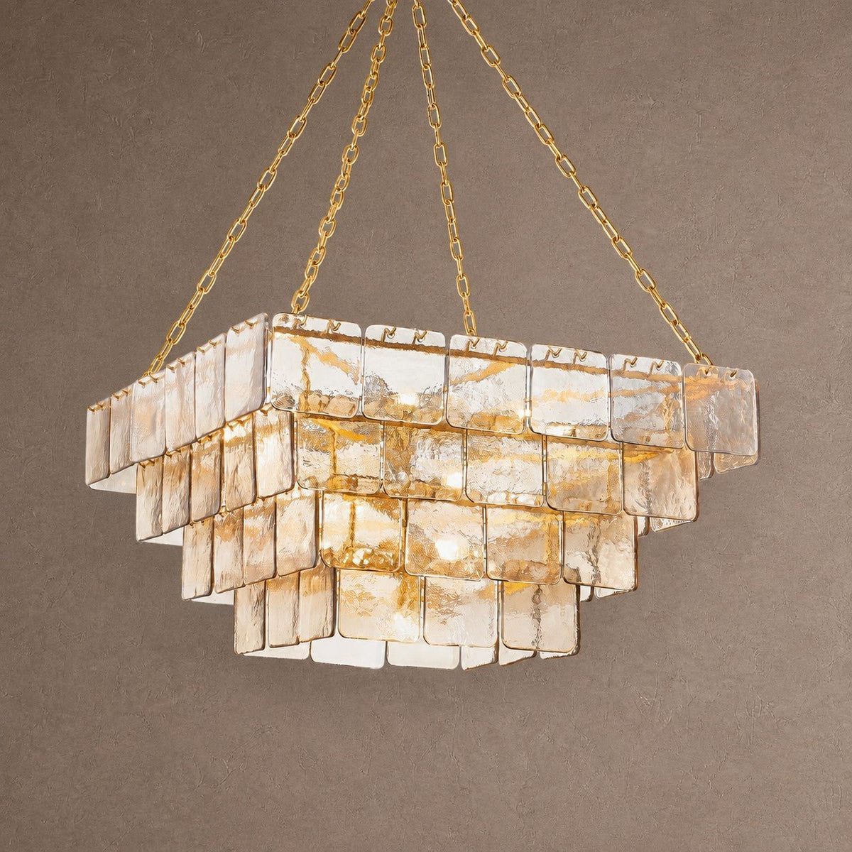 Regal Chain Rectangular Chandelier - ∅ 36" x H 18"Gold & AmberBlushlighting