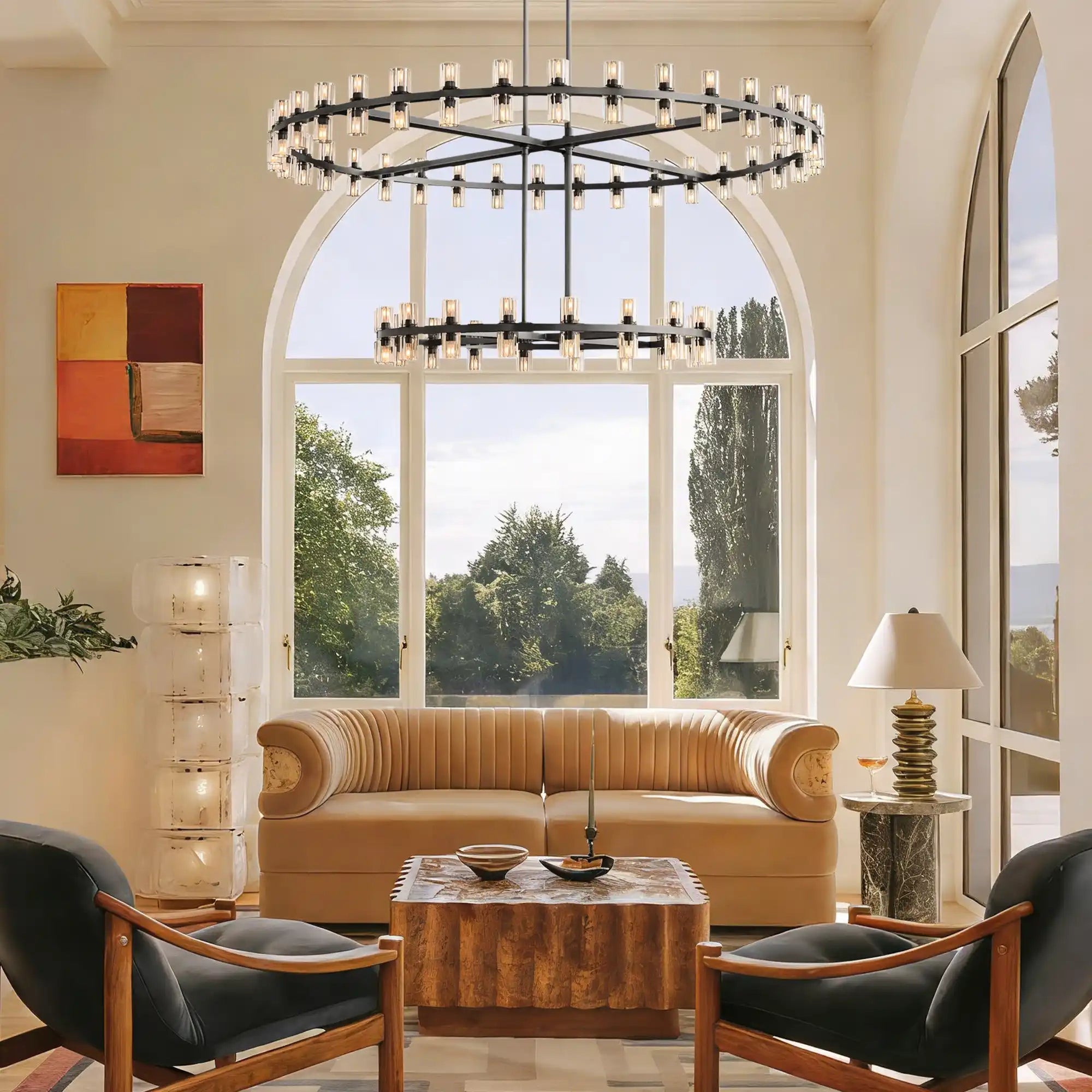 Reger Crystal 2-Tier Round Chandelier 60" for Living Room-Blushlighting-Blushlighting