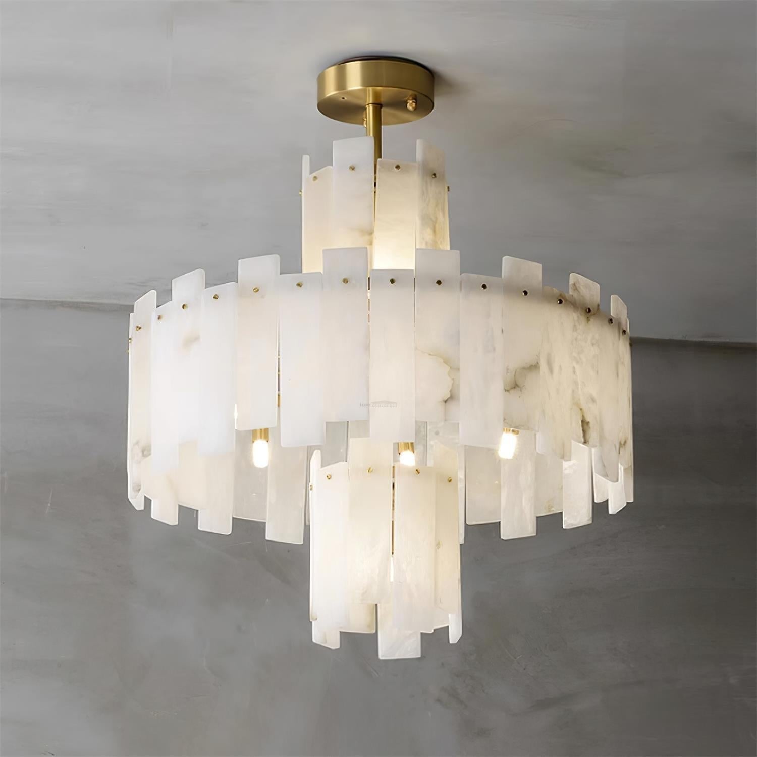 Regina Alabaster Round Chandelier - 23.6" x H 26.7" / Dia 60cm x H 68cmBrass & White AlabasterBlushlighting