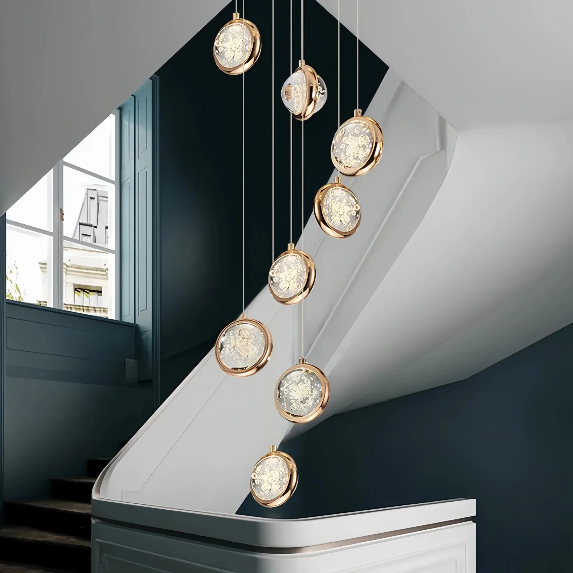 Reina Crystal Long Chandelier - 12 Lights: 17.72" D x 78.74" HBlushlighting