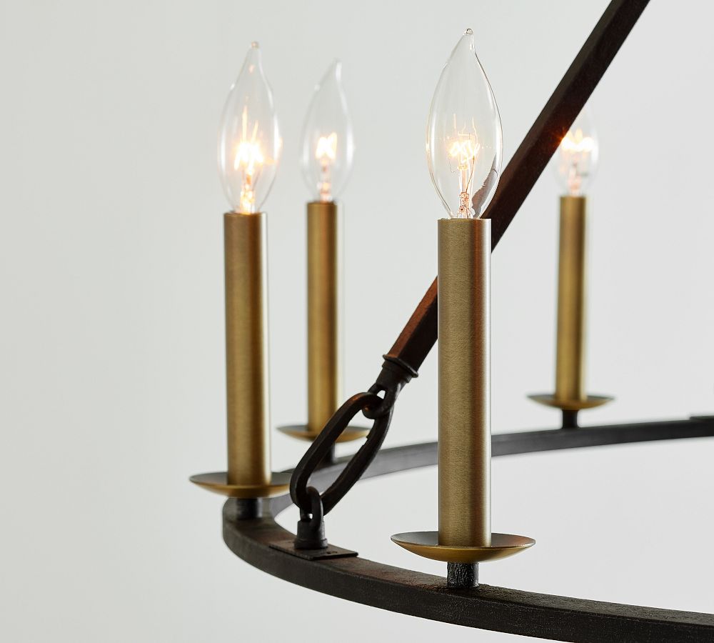 Remington Iron Round Ceiling - Mounted Chandelier (50") - Bronze & Tumbled BrassBlushlighting