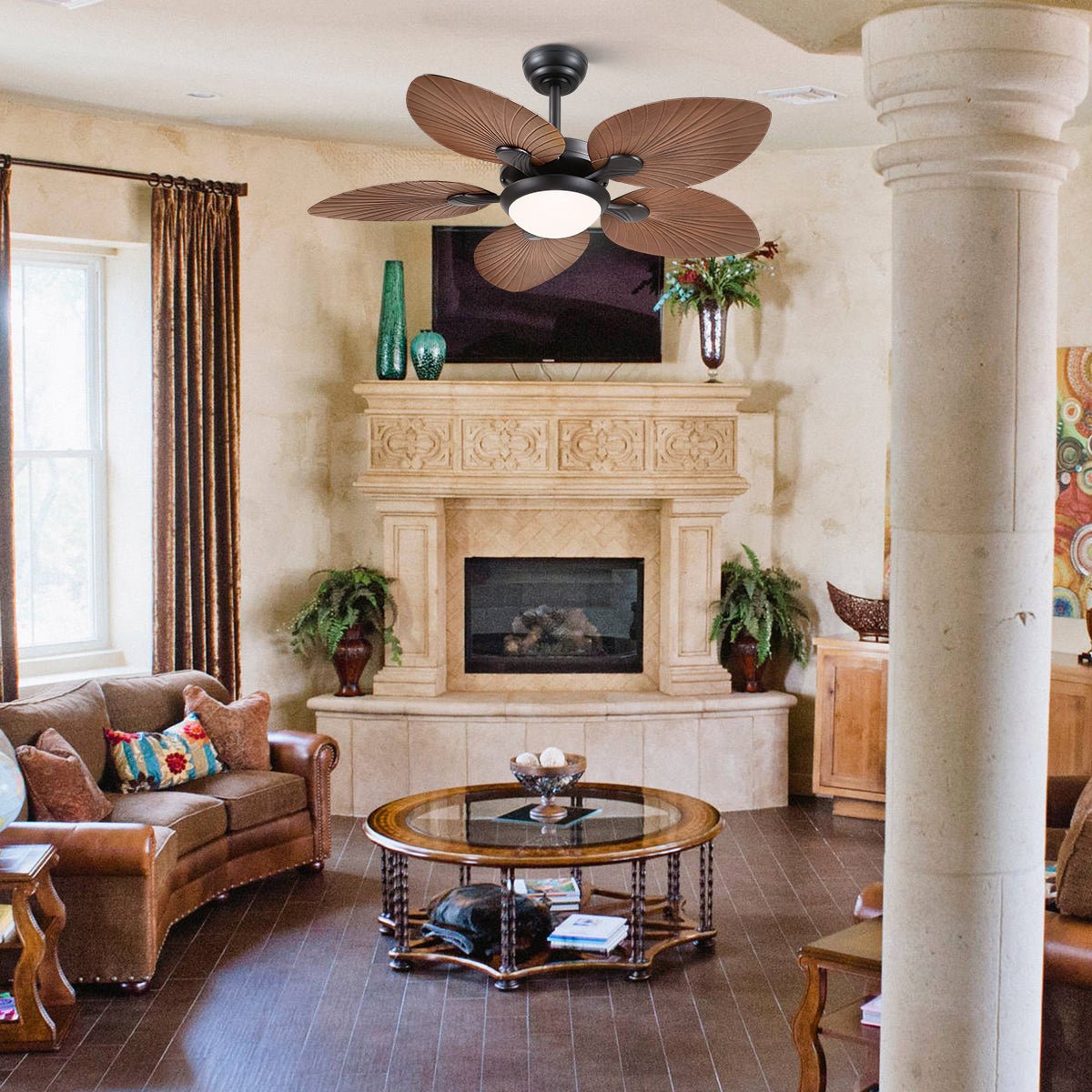 Retro Banana Leaf Shaped Blade Ceiling Fan Lamp 44" - Blushlighting