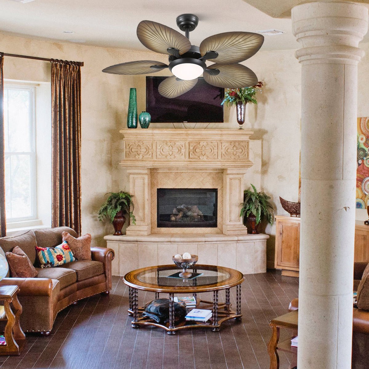 Retro Banana Leaf Shaped Blade Ceiling Fan Lamp 44" - Blushlighting