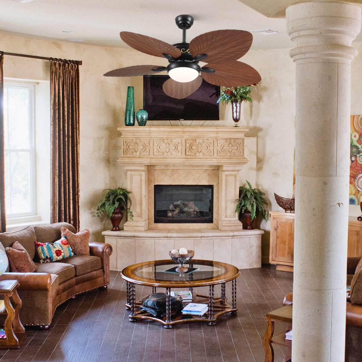 Retro Banana Leaf Shaped Blade Ceiling Fan Lamp 52" - Blushlighting