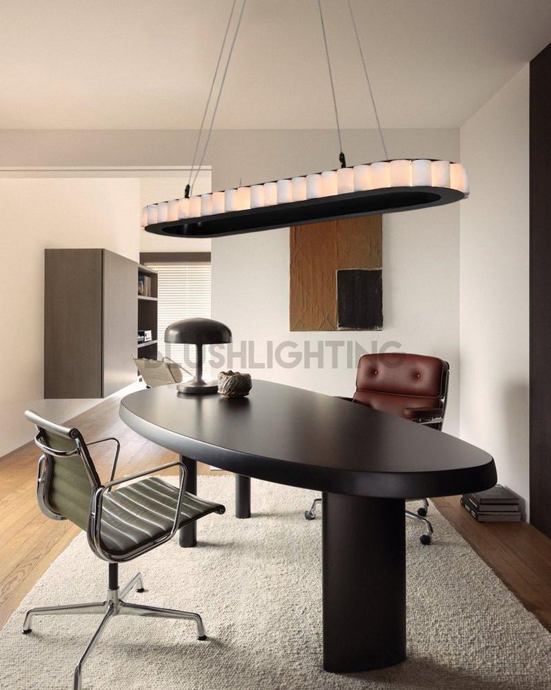 Ring Alabaster Oval Chandelier for Kitchen Island - L80*W30*H7CM/L31.5"*W11.8"*H2.8"Black + WhiteBlushlighting