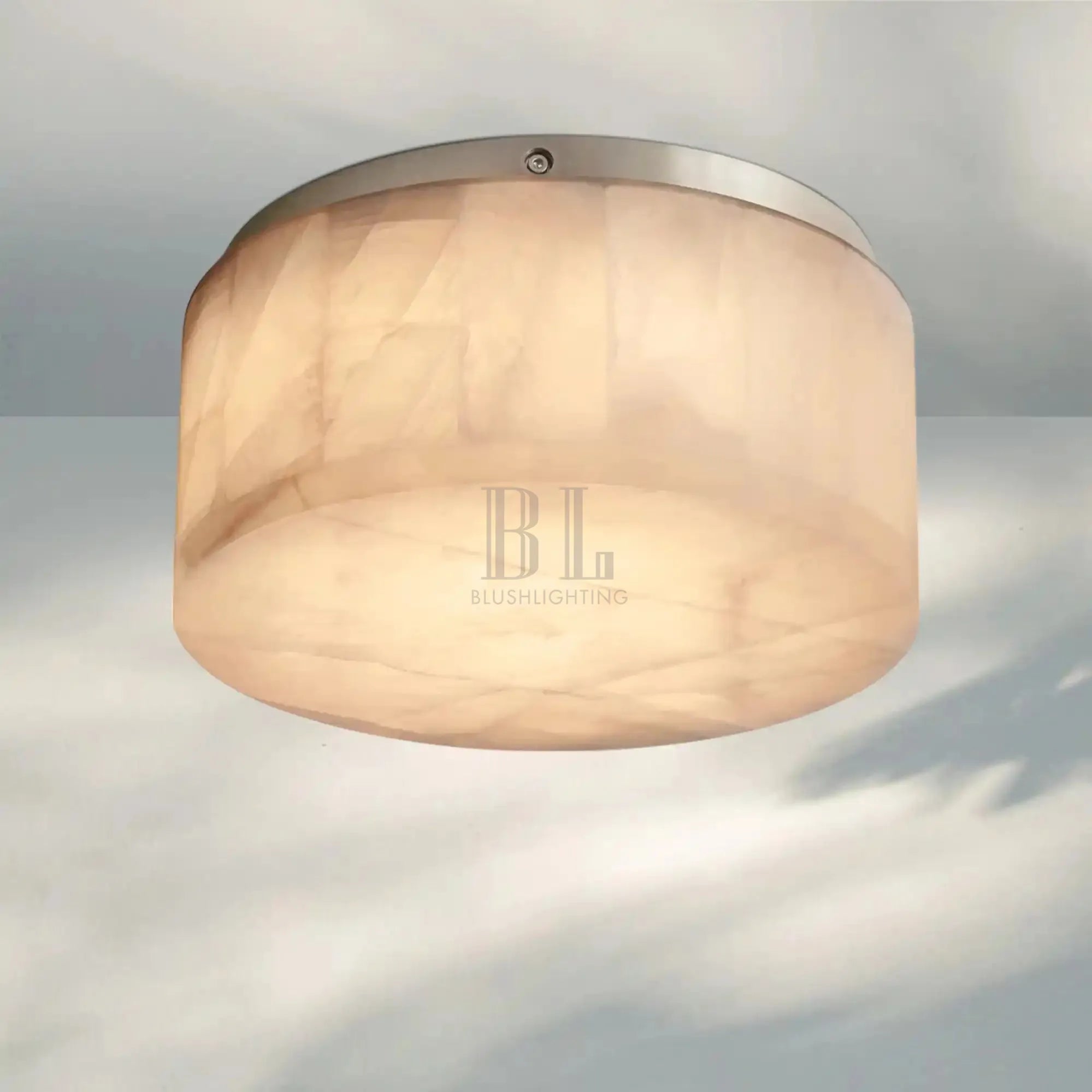 Rivaga Calcite Round Flushmount 6"10"14"-6" Sq-Satin Nickel-