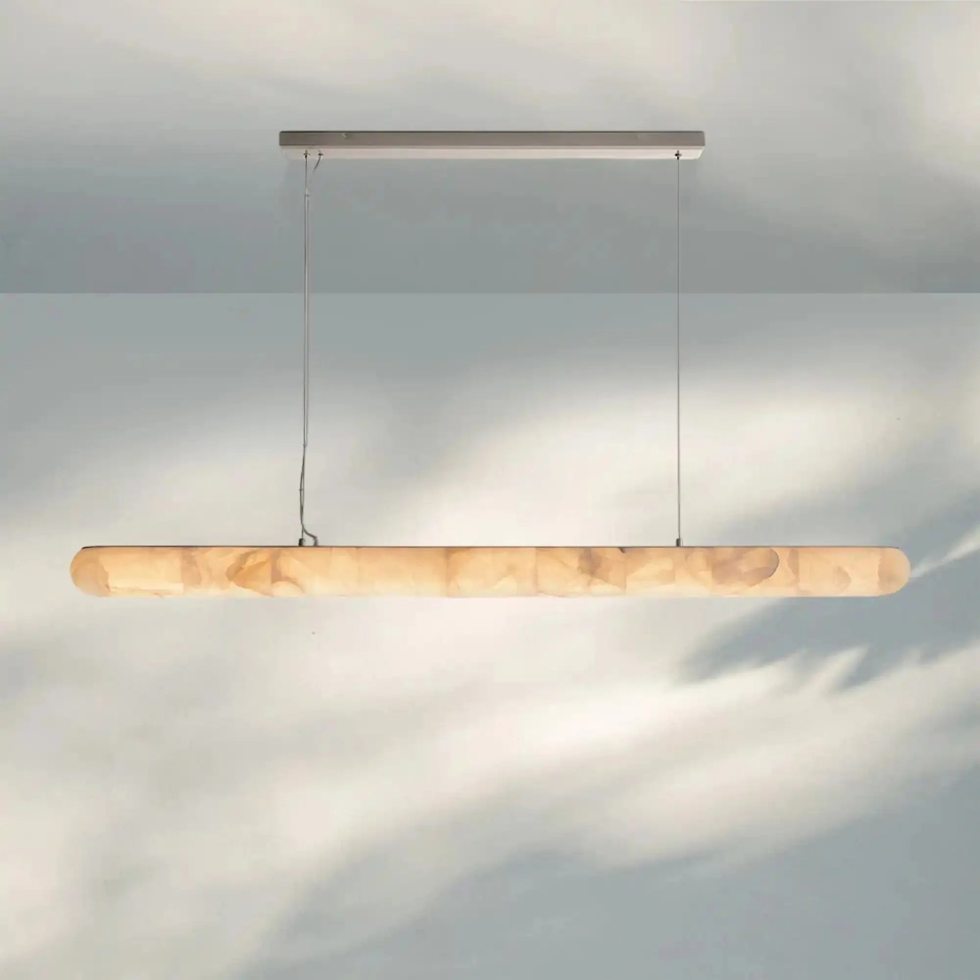 Rivaga Lisse Alabaster Linear Chandelier 60" 80"-80''-Satin Nickel-