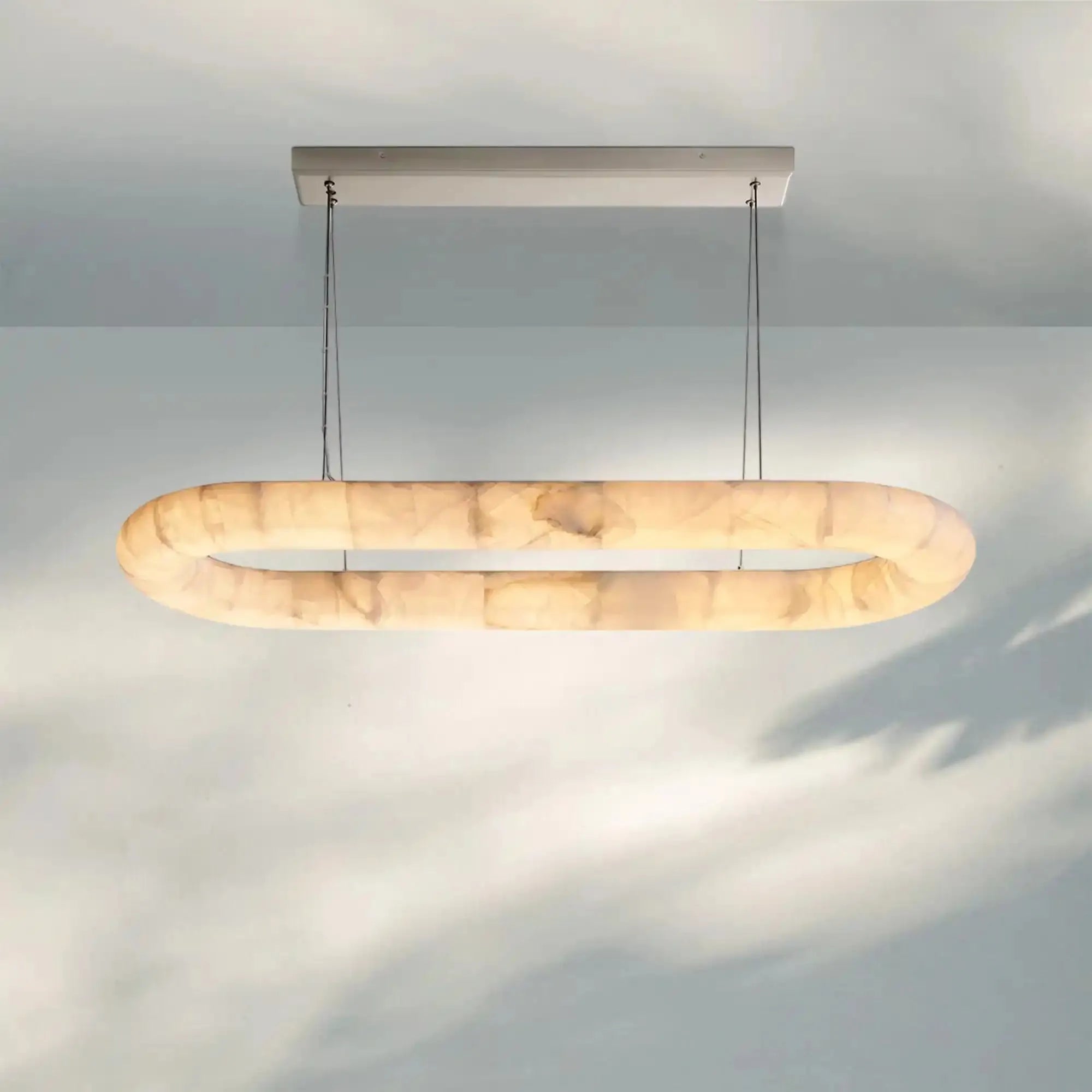 Rivaga Lisse Alabaster Oval Chandelier 57" 74"-57''-Stain Nickel-