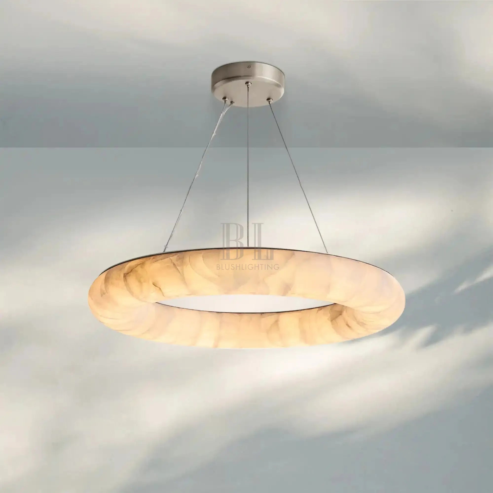 Rivaga Lisse Alabaster Round Chandelier 31" 41" 61"D-31"-Satin Nickel-