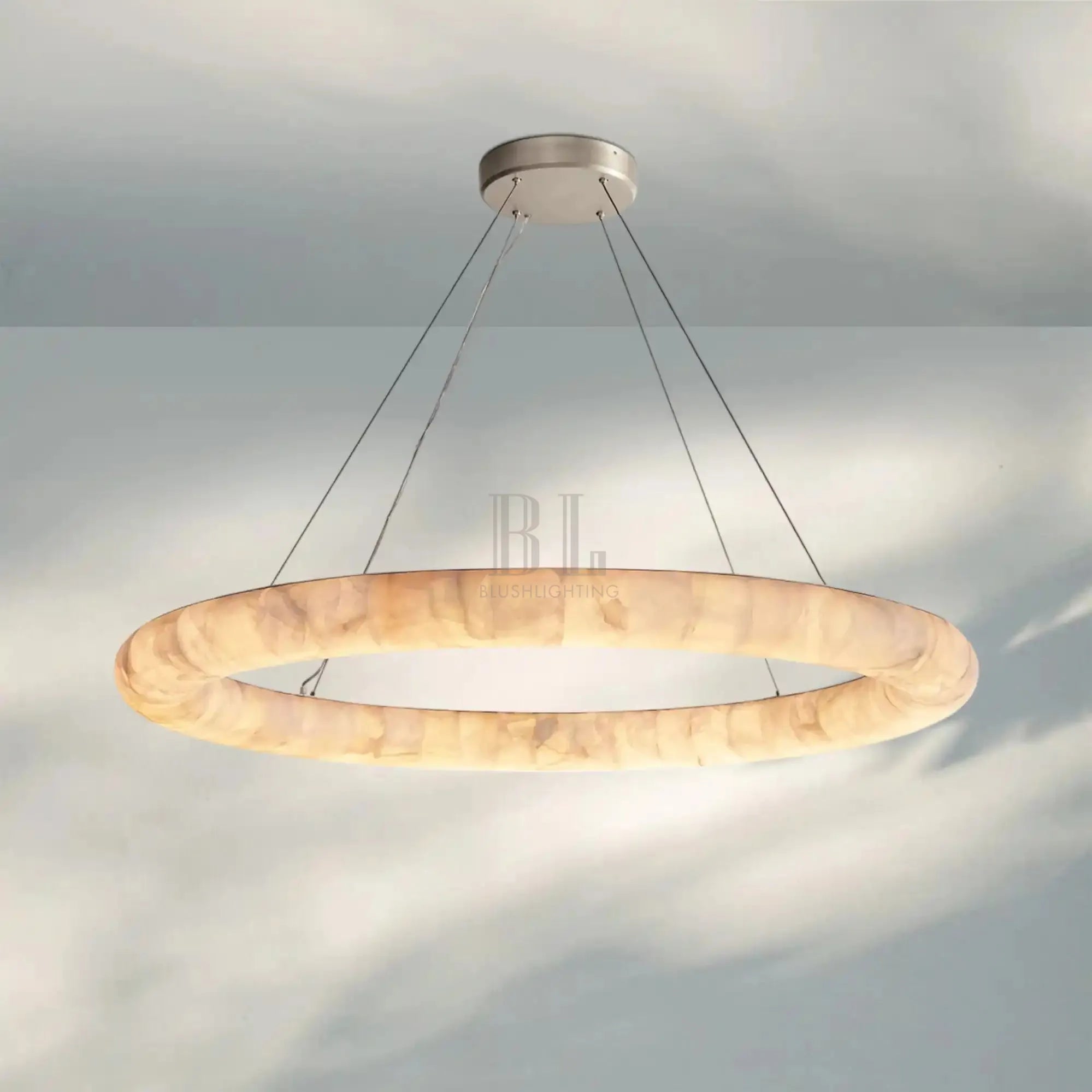 Rivaga Lisse Alabaster Round Chandelier 31" 41" 61"D-61"-Satin Nickel-