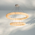 Rivaga Lisse Alabaster Two-Tiered Round Chandelier 61"-Satin Nickel-