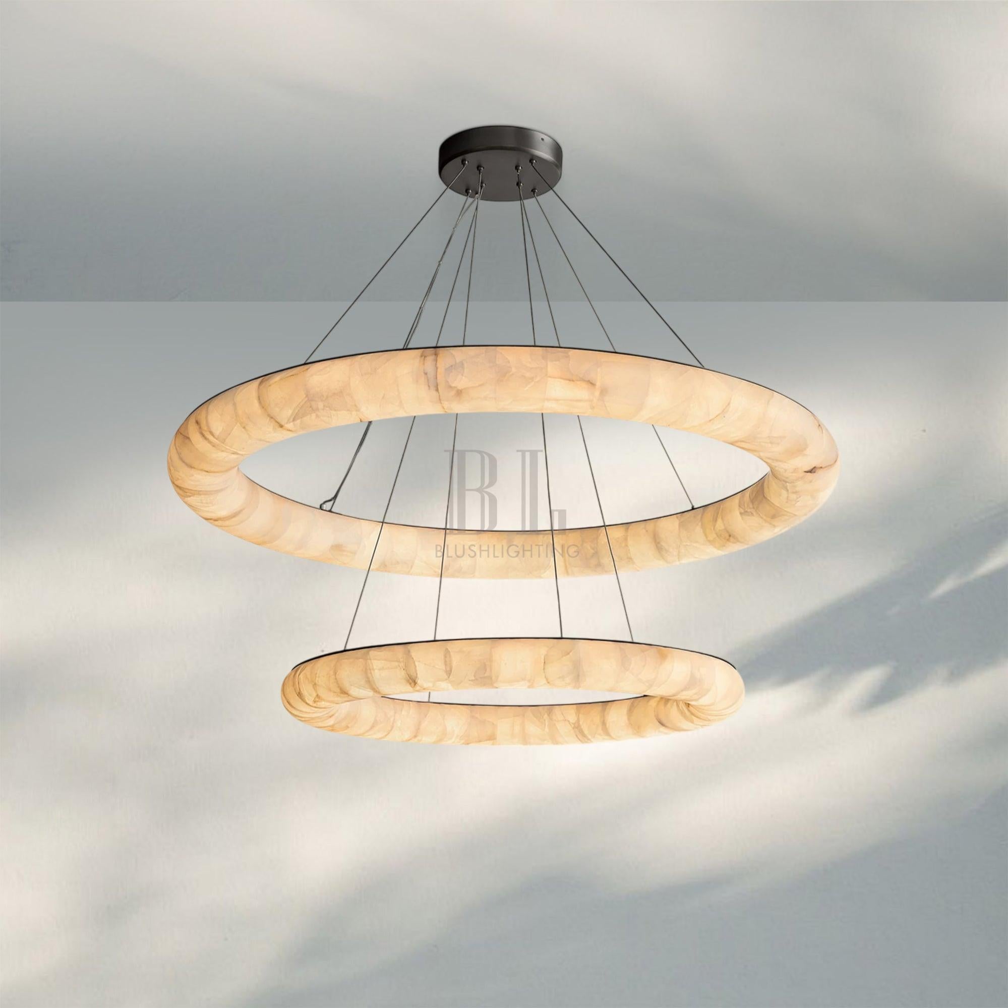 Rivaga Lisse Alabaster Two-Tiered Round Chandelier 61"-Bronze-