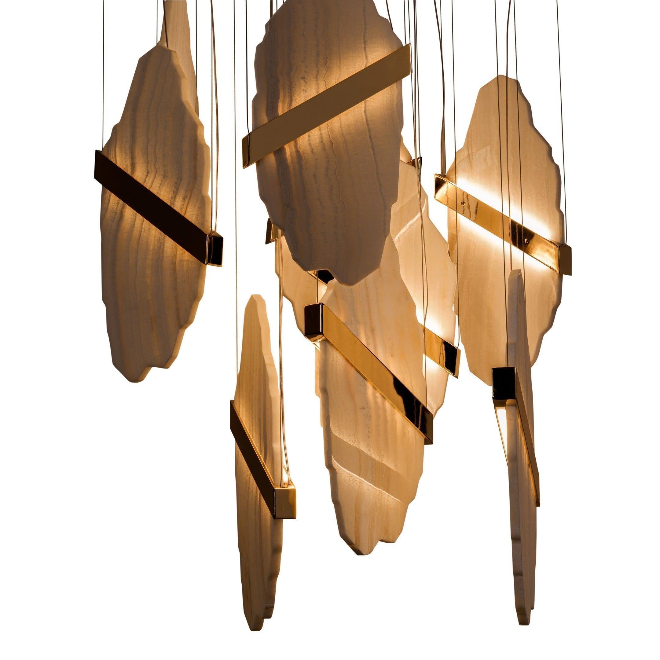 Rock Alabaster Chandelier - 9 heads D 80cm x H 200cm / ∅ 31.5″ x H 78.7″Gold＆WhiteWarm WhiteBlushlighting