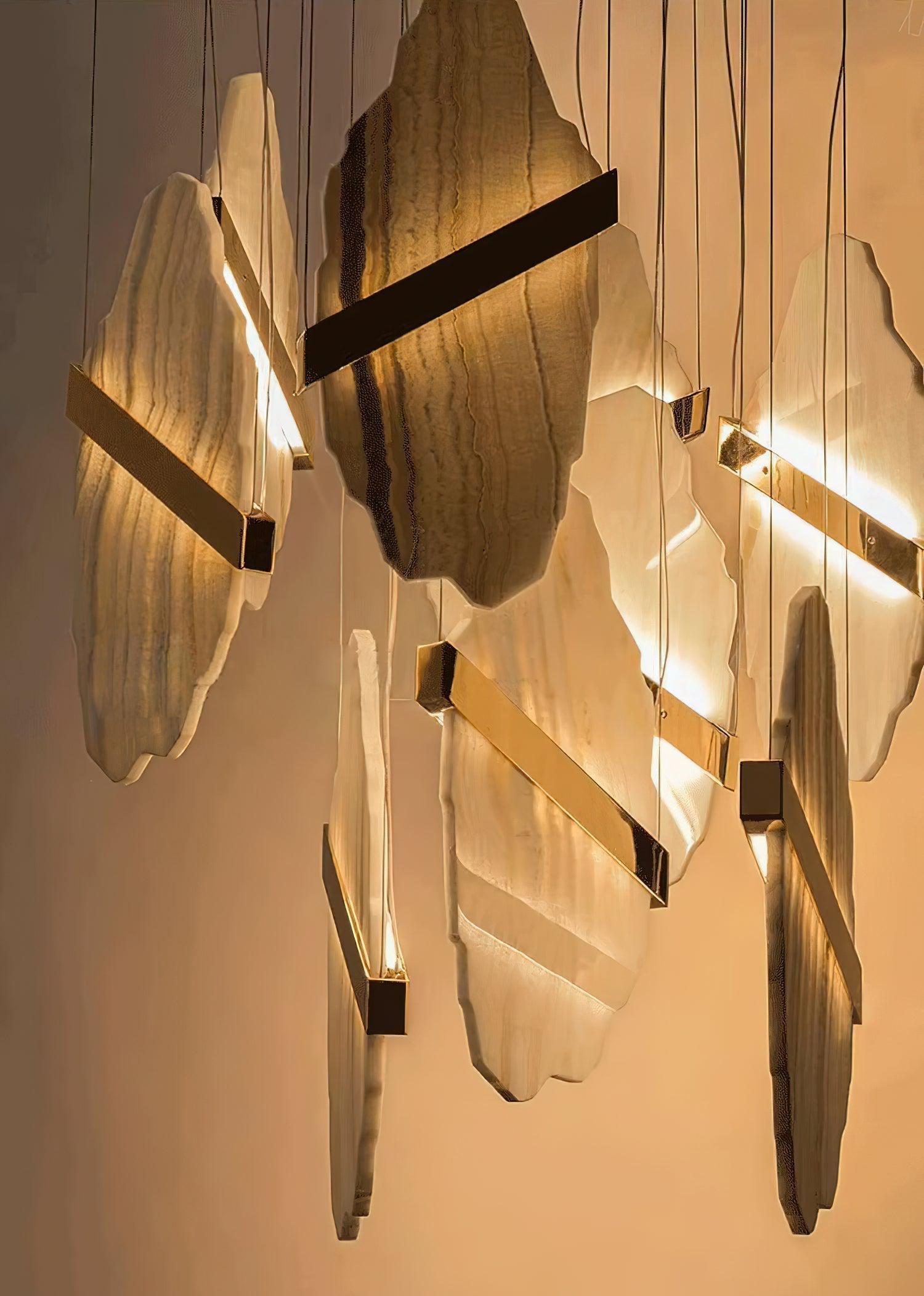 Rock Alabaster Chandelier - 9 heads D 80cm x H 200cm / ∅ 31.5″ x H 78.7″Gold＆WhiteWarm WhiteBlushlighting