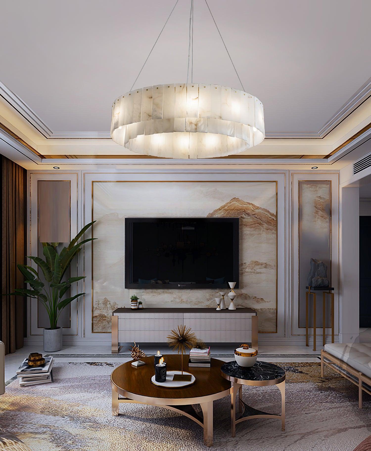 Rock Alabaster Chandelier 23.6" 31.4" - 23.6" x H 59"/ Dia 60cm x H 150cmBrass & White AlabasterBlushlighting