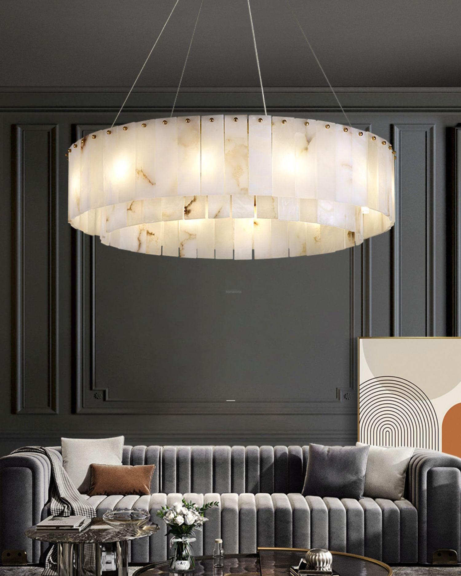 Rock Alabaster Chandelier 23.6" 31.4" - 23.6" x H 59"/ Dia 60cm x H 150cmBrass & White AlabasterBlushlighting