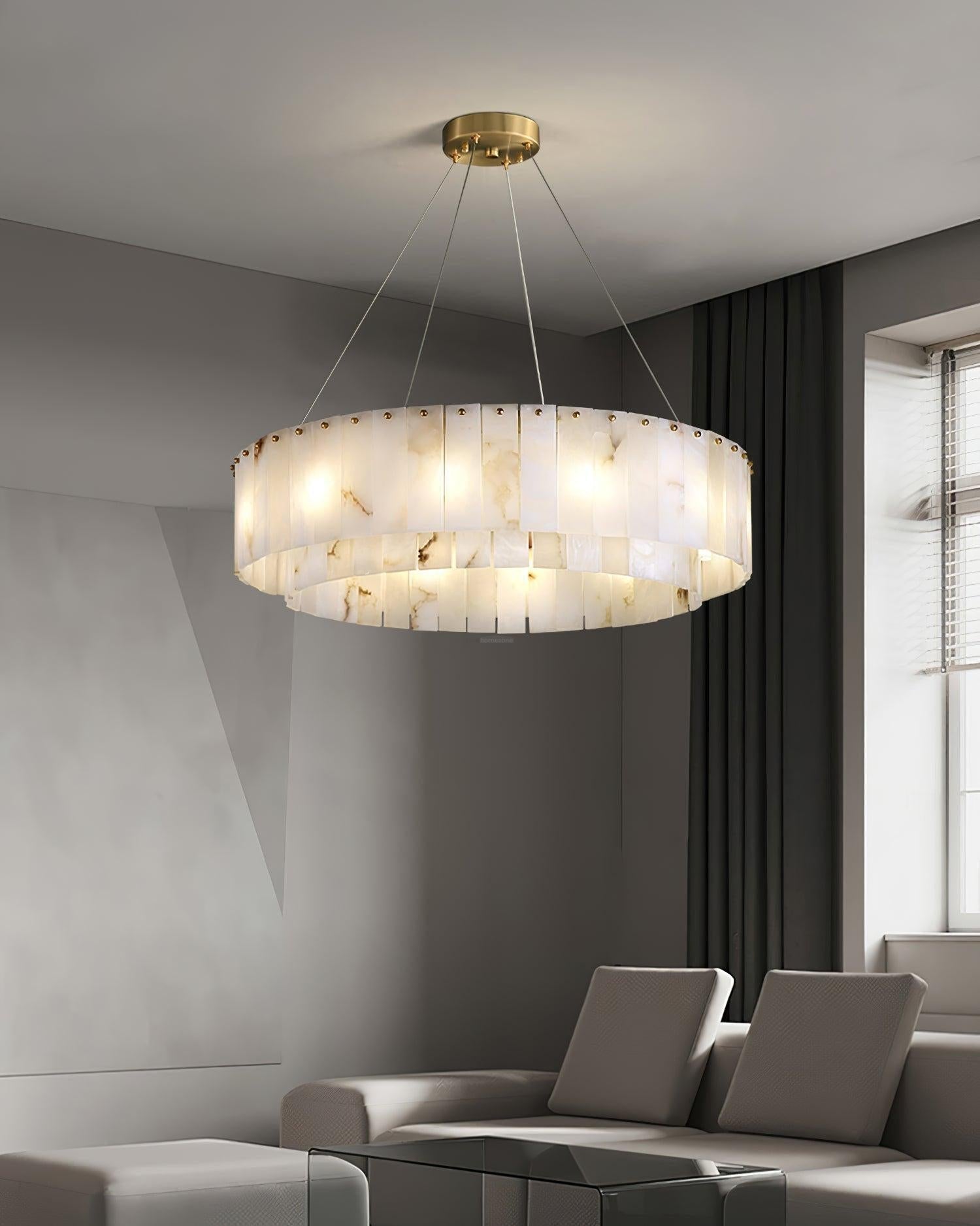 Rock Alabaster Chandelier 23.6" 31.4" - 23.6" x H 59"/ Dia 60cm x H 150cmBrass & White AlabasterBlushlighting