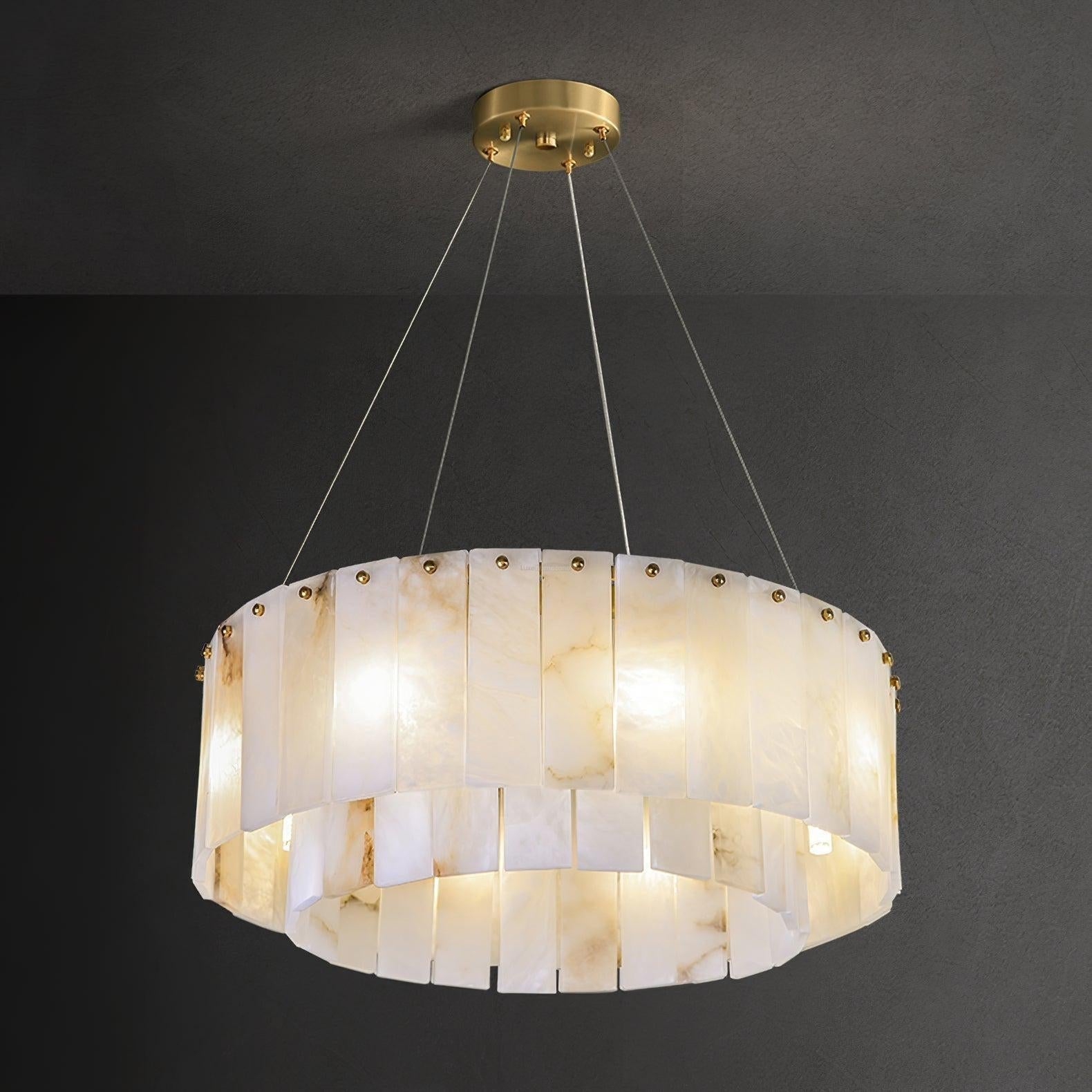 Rock Alabaster Chandelier 23.6" 31.4"-23.6" x H 59"/ Dia 60cm x H 150cm-Brass & White Alabaster-Blushlighting