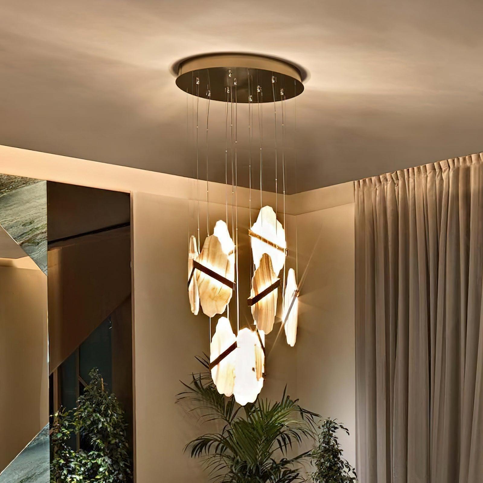 Rock Alabaster Chandelier - 9 heads D 80cm x H 200cm / ∅ 31.5″ x H 78.7″Gold＆WhiteWarm WhiteBlushlighting