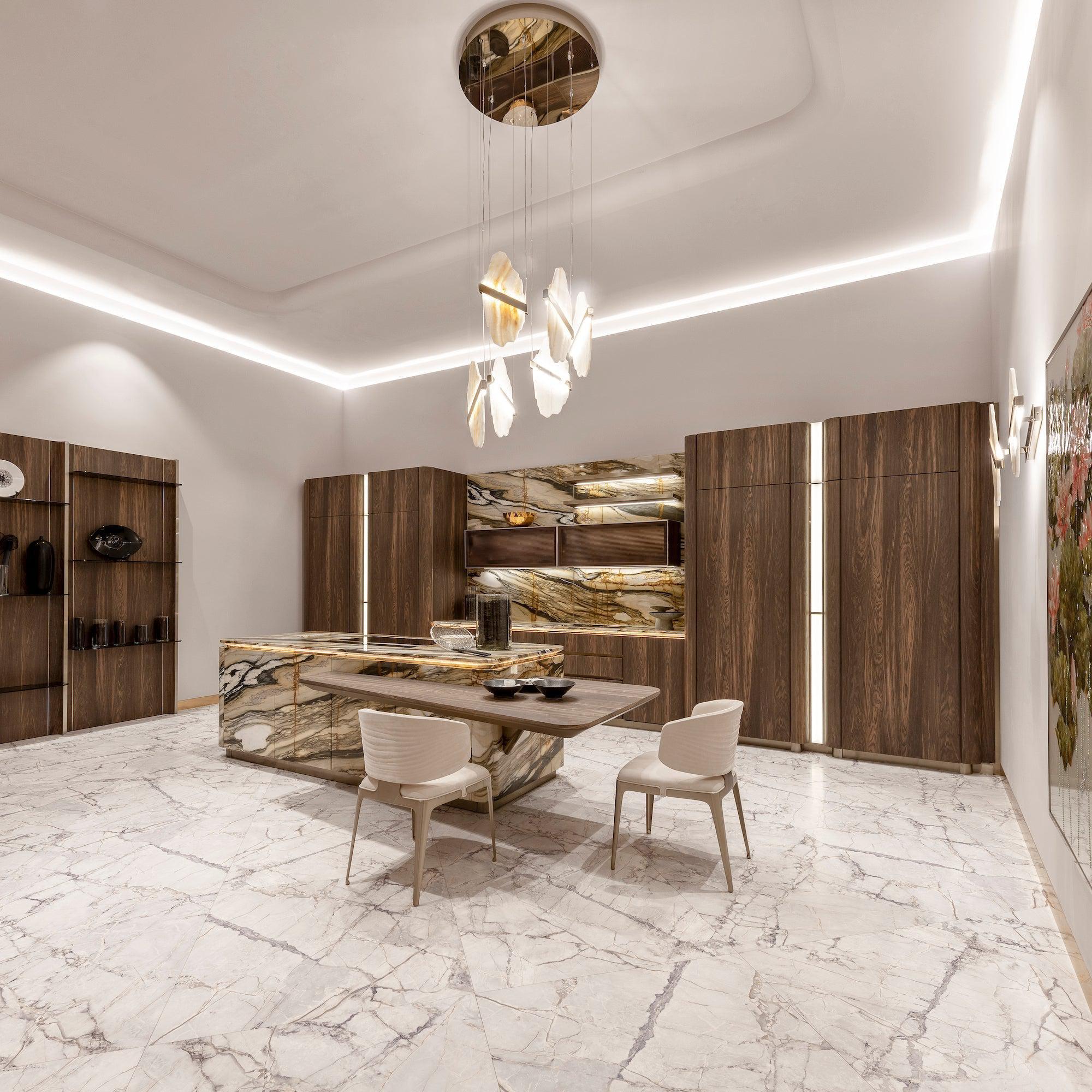 Rock Alabaster Chandelier - 9 heads D 80cm x H 200cm / ∅ 31.5″ x H 78.7″Gold＆WhiteWarm WhiteBlushlighting