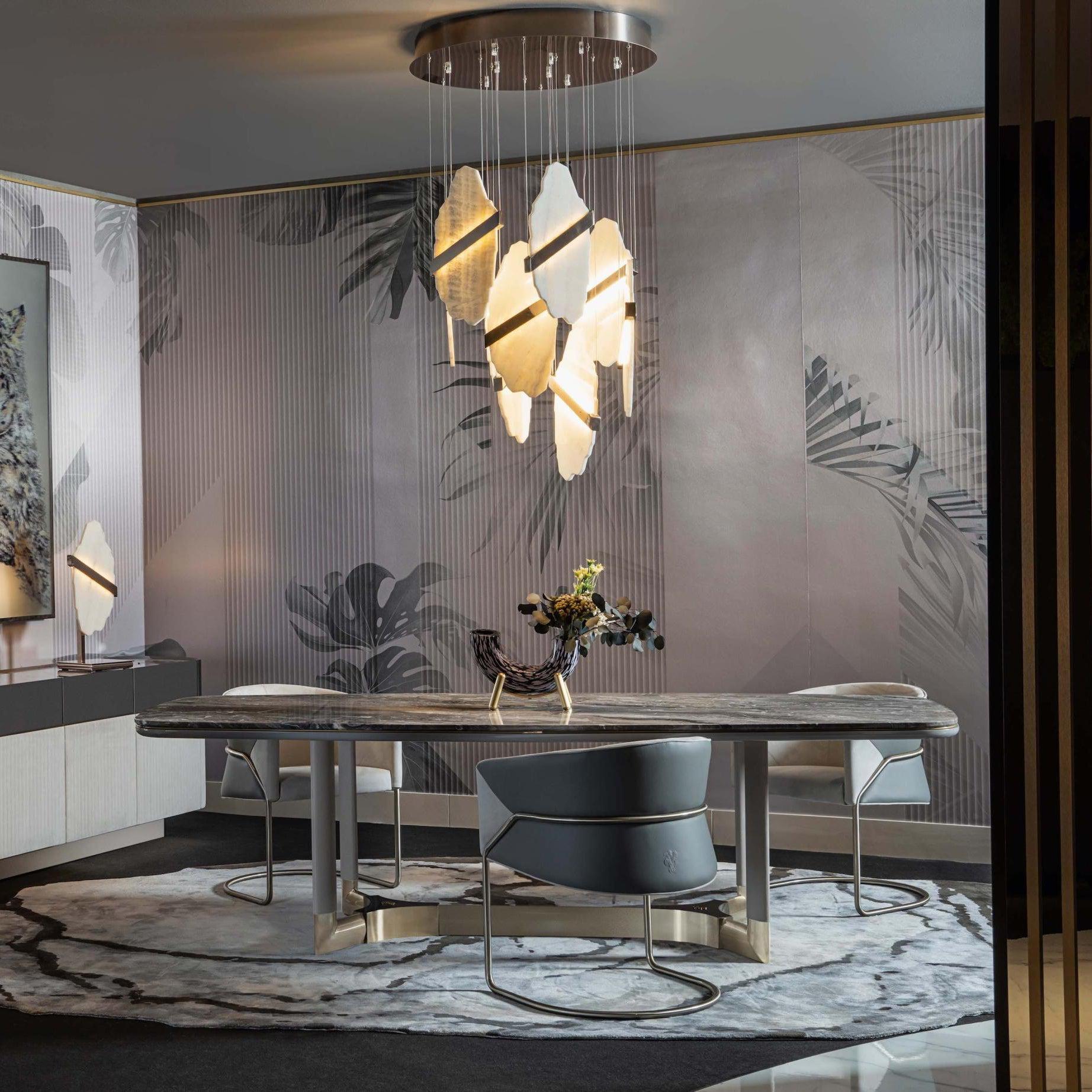 Rock Alabaster Chandelier - 9 heads D 80cm x H 200cm / ∅ 31.5″ x H 78.7″Gold＆WhiteWarm WhiteBlushlighting
