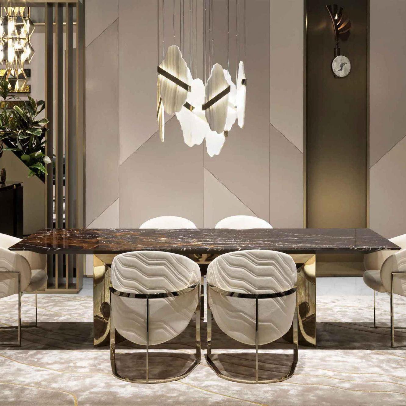 Rock Alabaster Chandelier - 9 heads D 80cm x H 200cm / ∅ 31.5″ x H 78.7″Gold＆WhiteWarm WhiteBlushlighting