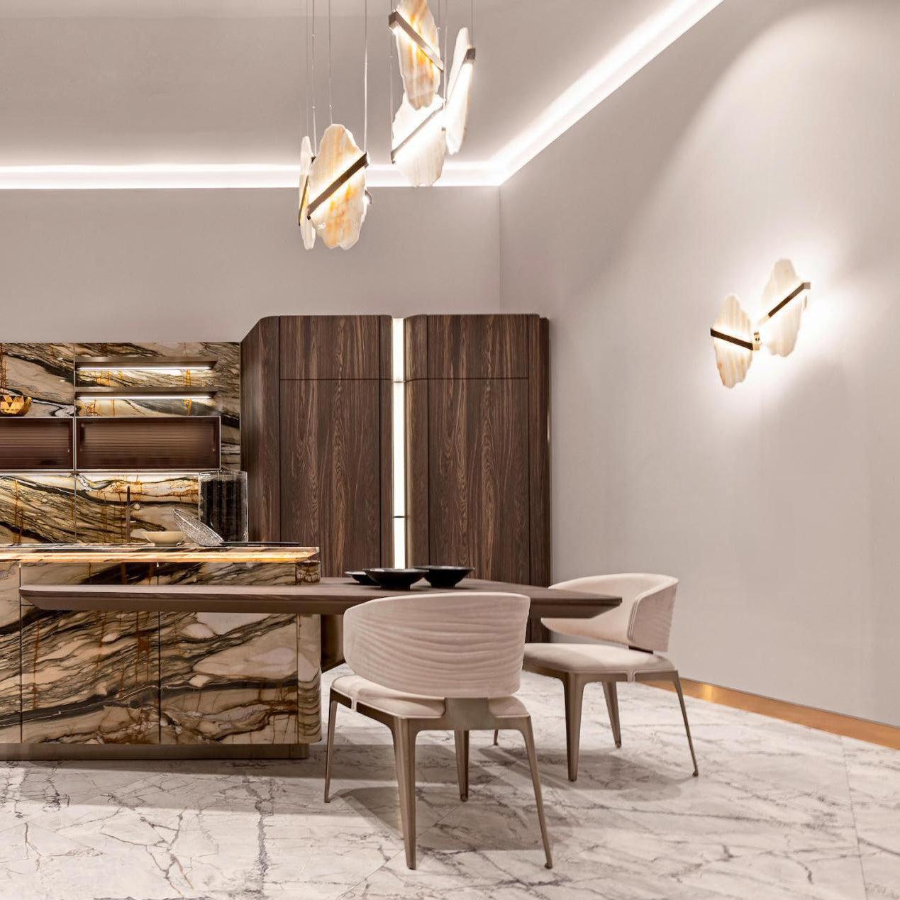 Rock Alabaster Chandelier - 9 heads D 80cm x H 200cm / ∅ 31.5″ x H 78.7″Gold＆WhiteWarm WhiteBlushlighting
