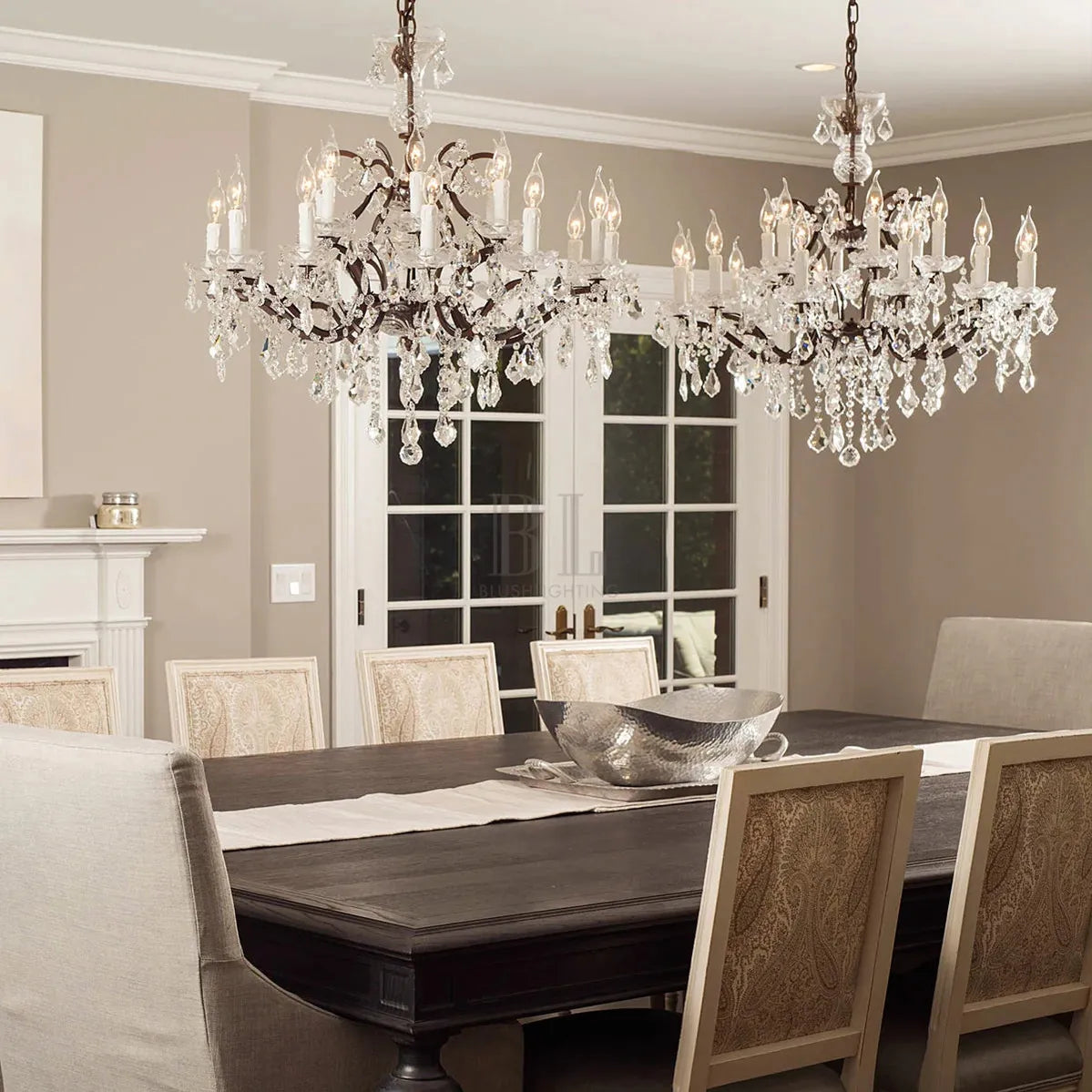 19th C. Rococa Iron & Crystal Round Chandelier 33"-Blushlighting