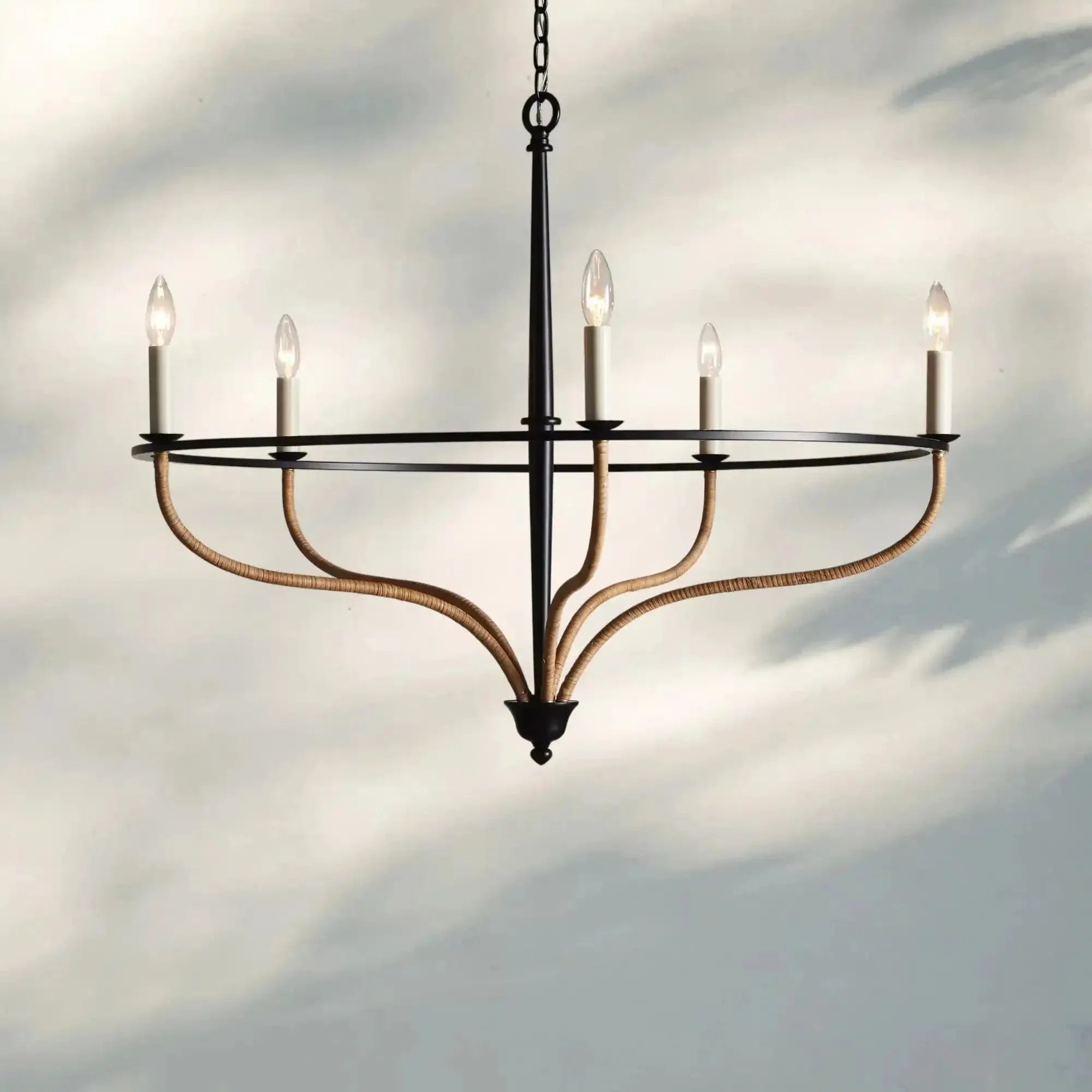 Rosalind Rattan Chandelier in Black - Blushlighting