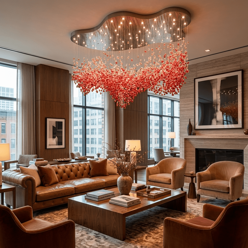 Roselle LED Glass Cascade Chandelier - L 94.5″ × W 61.4″ × H 86.6″RedWarm LightBlushlighting
