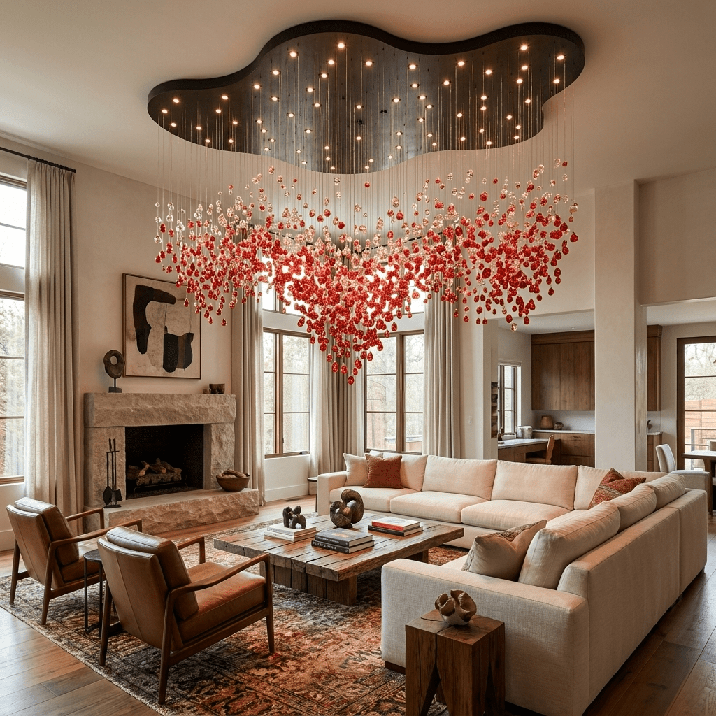 Roselle LED Glass Cascade Chandelier - L 94.5″ × W 61.4″ × H 86.6″RedWarm LightBlushlighting