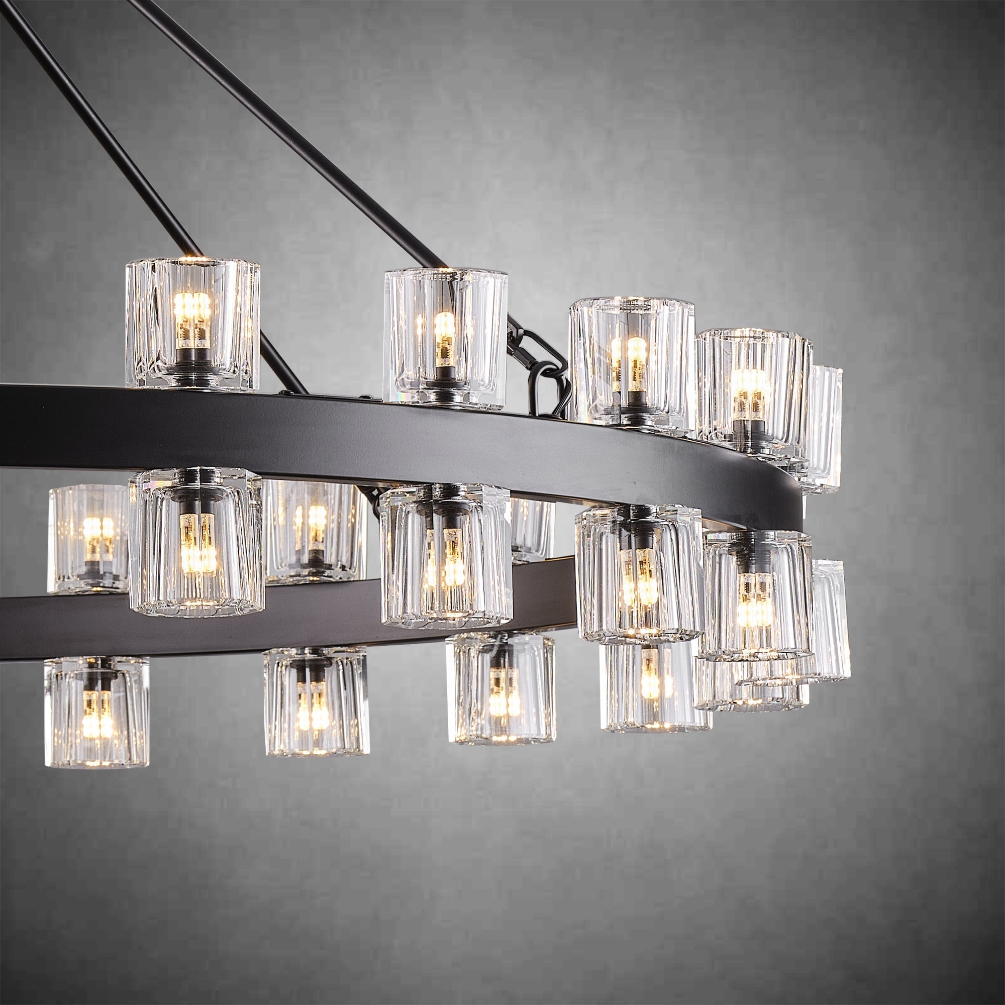 Round Brass Crystal Wagon Wheel Chandelier - 60inBlackBlushlighting