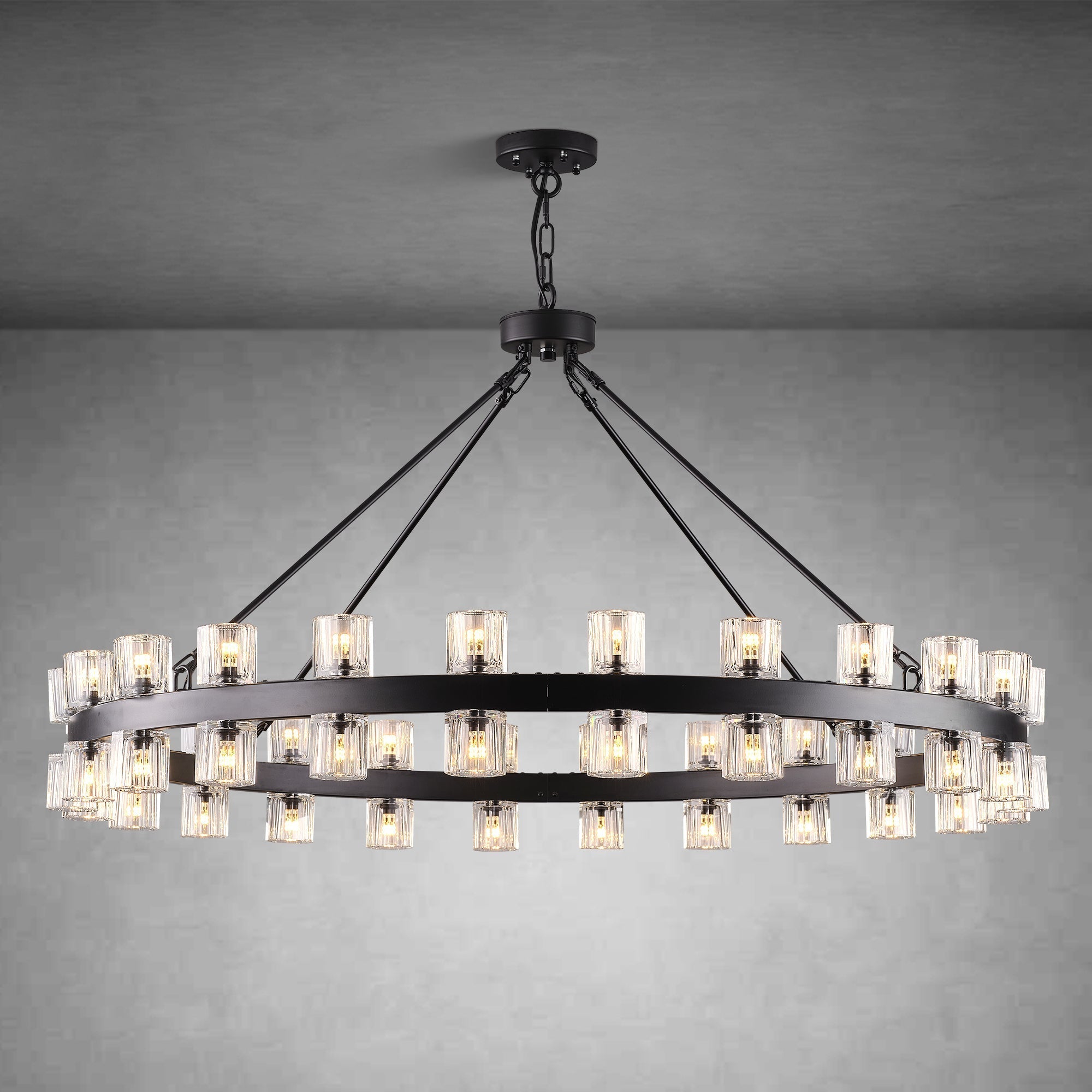 Round Brass Crystal Wagon Wheel Chandelier - 48inBlackBlushlighting