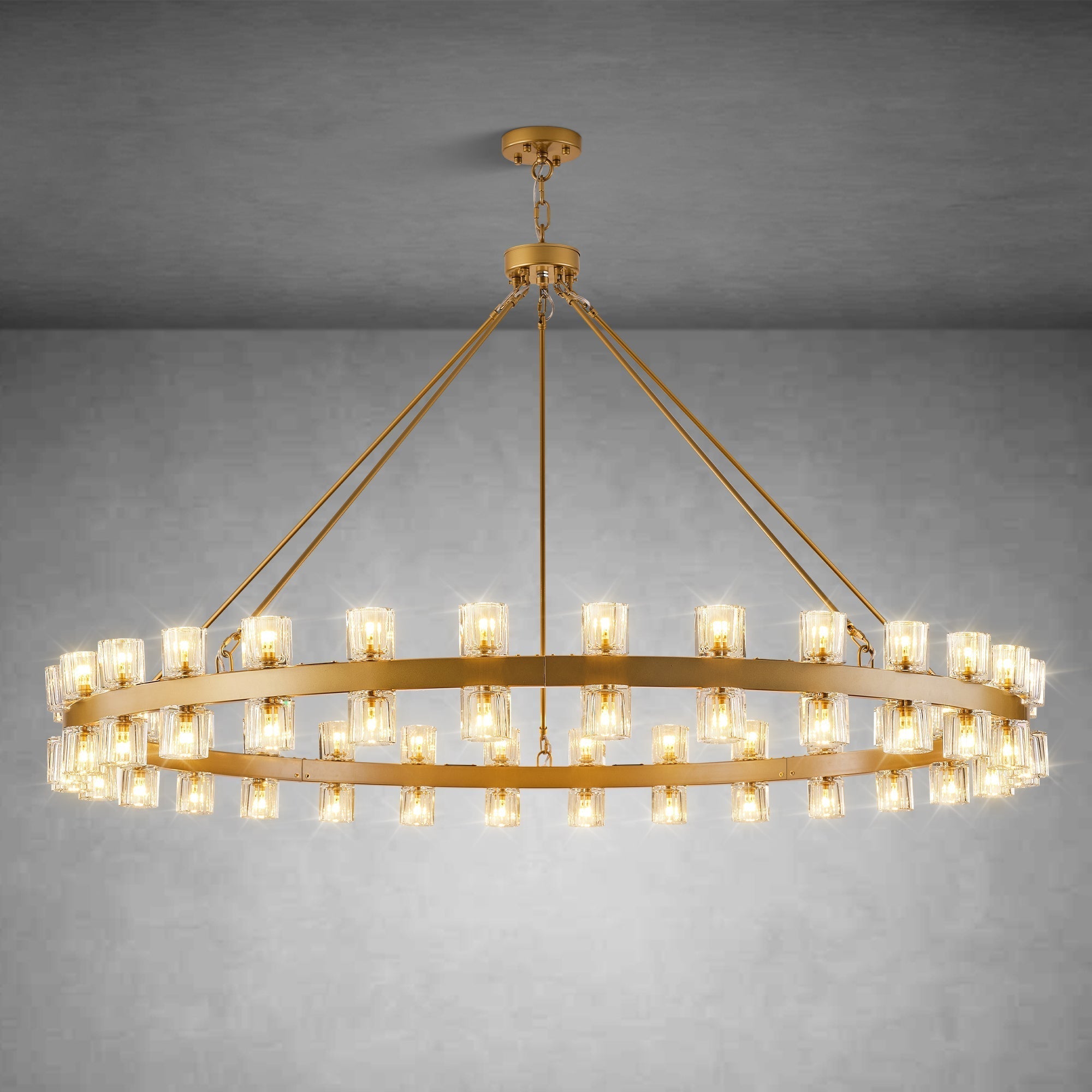 Round Brass Crystal Wagon Wheel Chandelier - 60inGoldBlushlighting