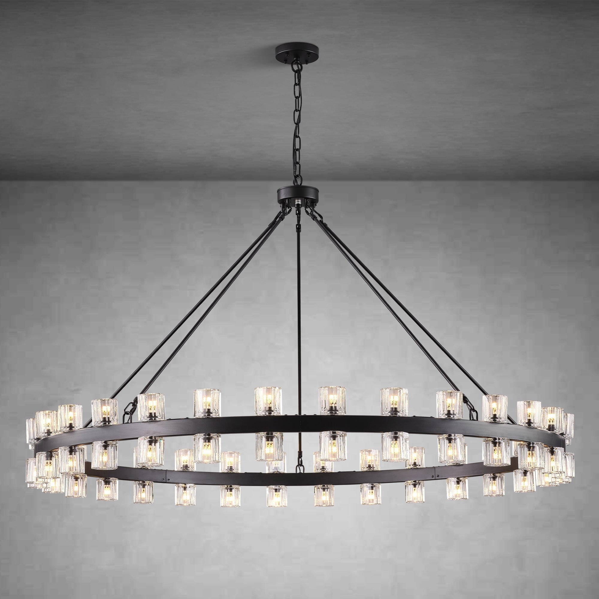 Round Brass Crystal Wagon Wheel Chandelier - 60inBlackBlushlighting