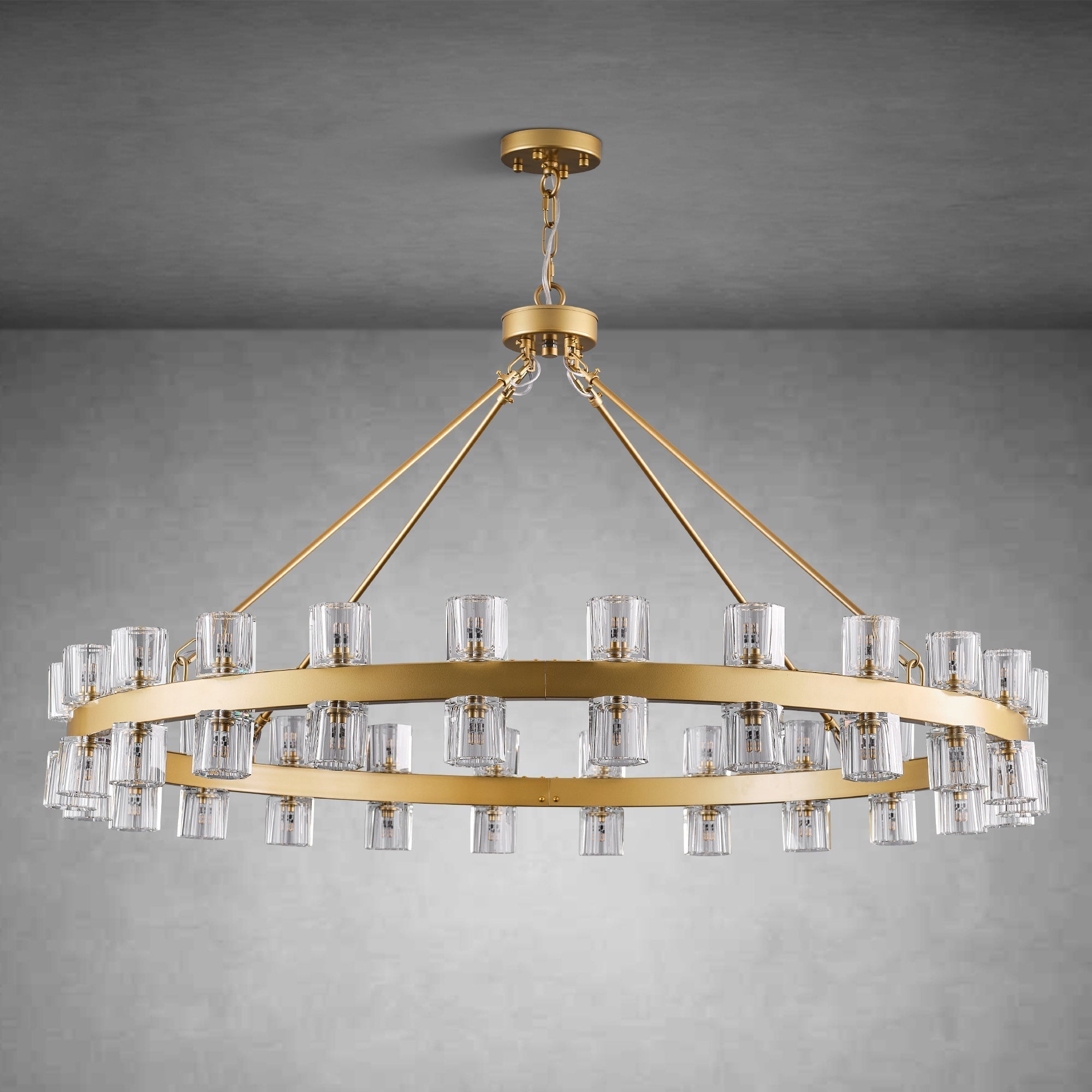 Round Brass Crystal Wagon Wheel Chandelier - 60inBlackBlushlighting