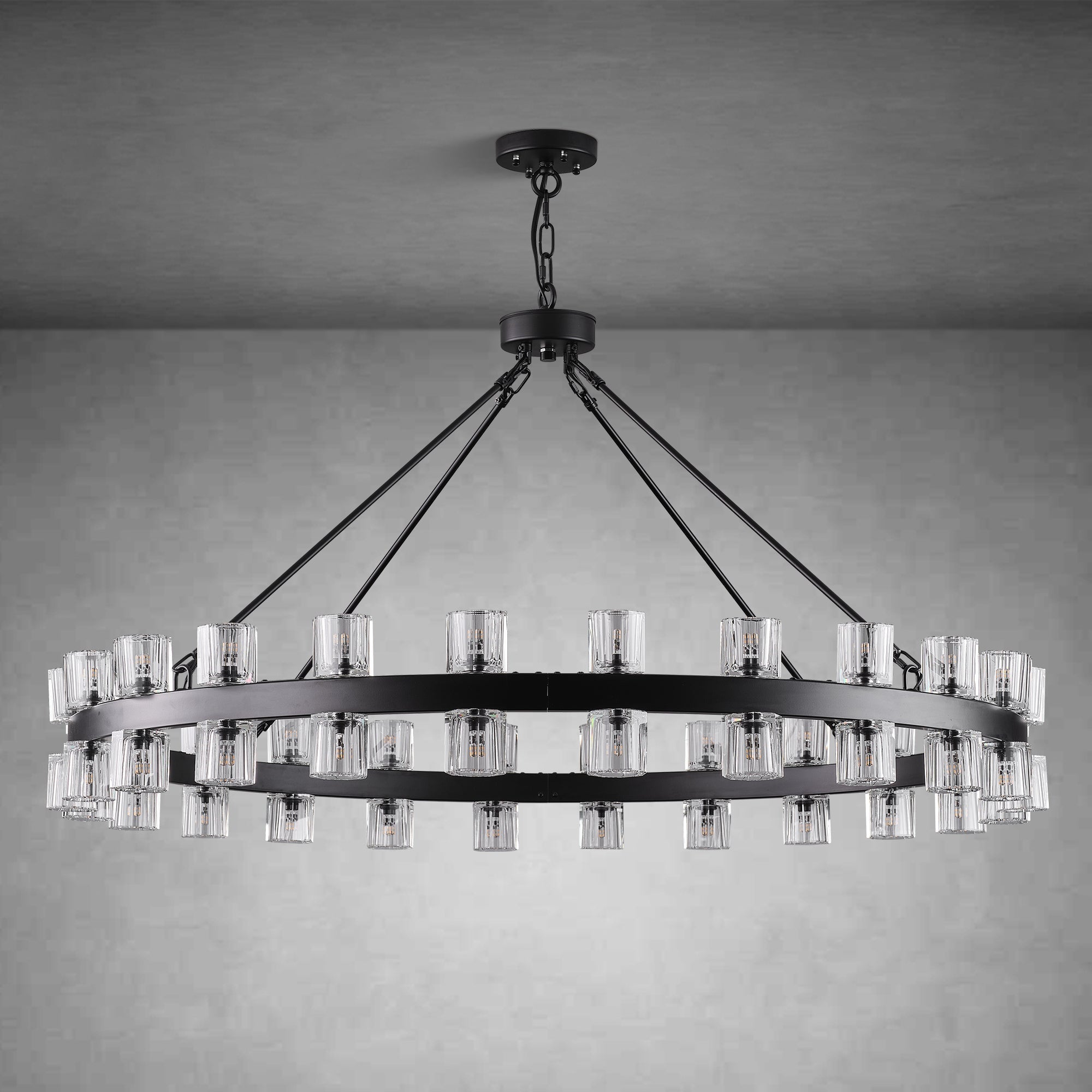 Round Brass Crystal Wagon Wheel Chandelier - 60inBlackBlushlighting