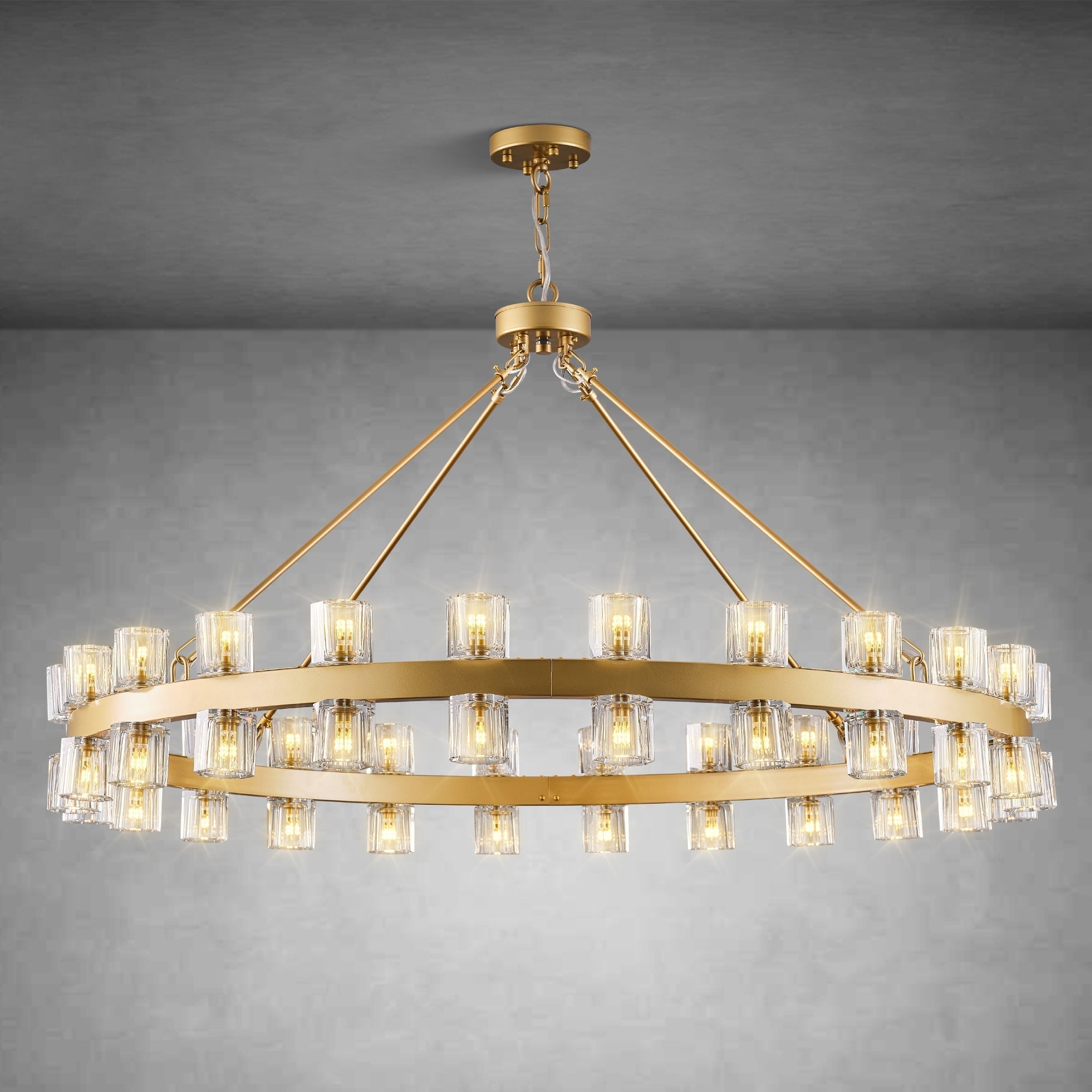 Round Brass Crystal Wagon Wheel Chandelier - 48inGoldBlushlighting