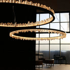 Round Modern Chandelier Brass & Clear Geode Quartz Crystal Hanging Light - Blushlighting