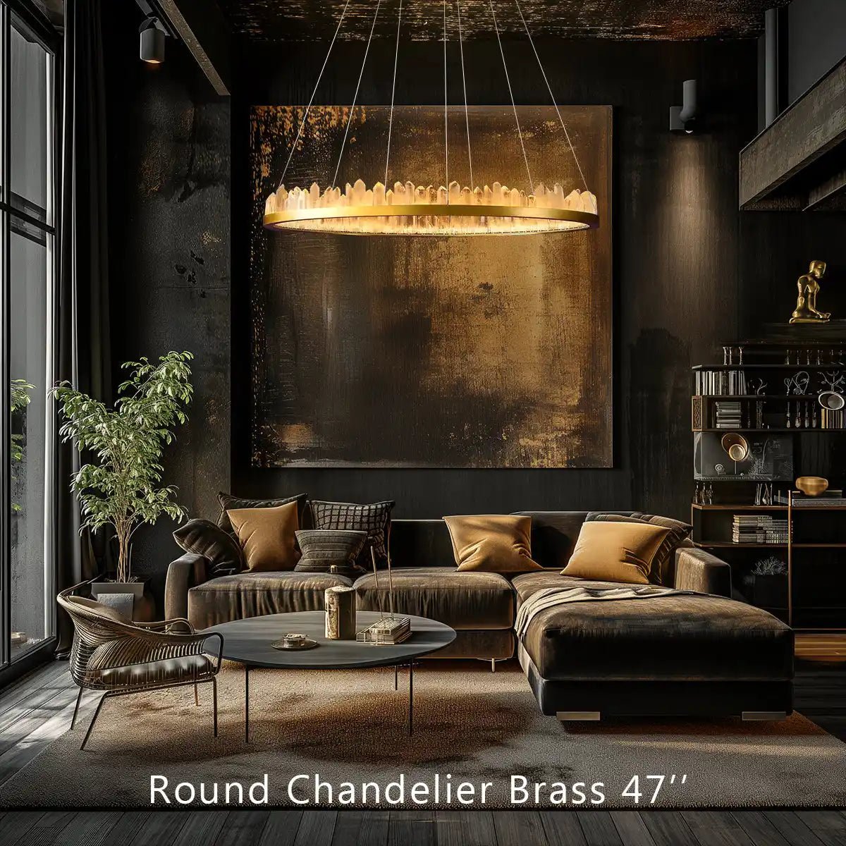 Round Modern Chandelier Brass & Clear Geode Quartz Crystal Hanging Light - Blushlighting