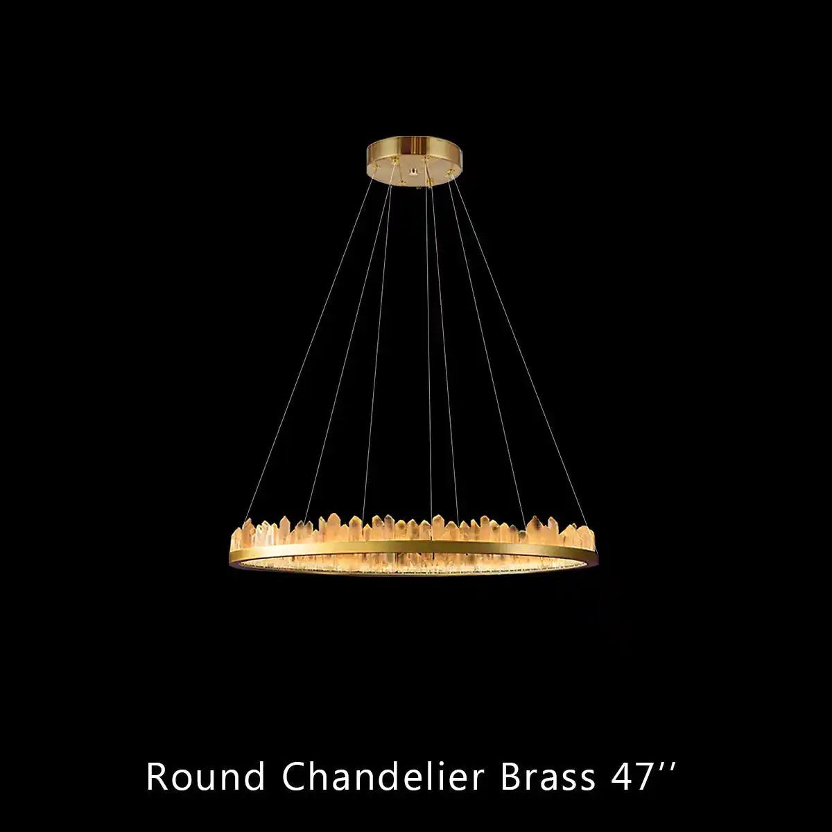 Round Modern Chandelier Brass & Clear Geode Quartz Crystal Hanging Light - Blushlighting