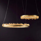 Round Modern Chandelier Brass & Clear Geode Quartz Crystal Hanging Light - Blushlighting
