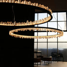 Round Modern Chandelier Brass & Clear Geode Quartz Crystal Hanging Light - Blushlighting