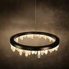 Round Modern Chandelier Brass & Clear Geode Quartz Crystal Hanging Light - Blushlighting